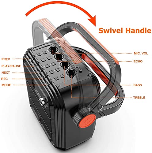 JYX Bluetooth Lautsprecher, Tragbarer PartyBox Lautsprecher mit 2 drahtlosen Mikrofon, kabelloser Party-Lautsprecher, Musikbox unterstützt TF-Karte/USB, AUX, FM, Rec für Party – Bild 3
