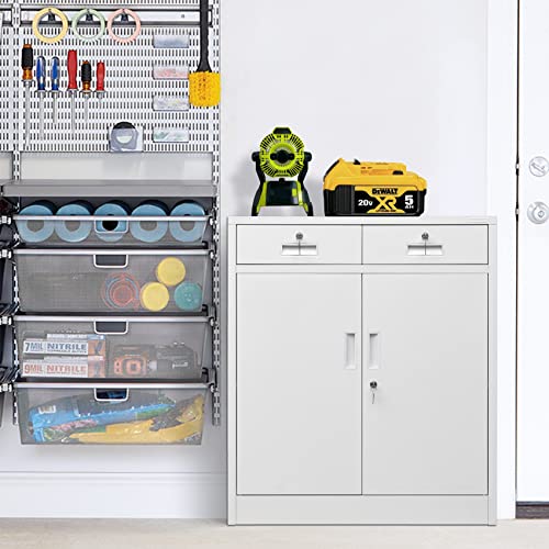 Besfur Metal Locking Storage Cabinet, 36“H Metal File Cabinet With Two Drawers, Metal Cabinets With Doors And Shelves For Office, School, Garage（White） #TOP6