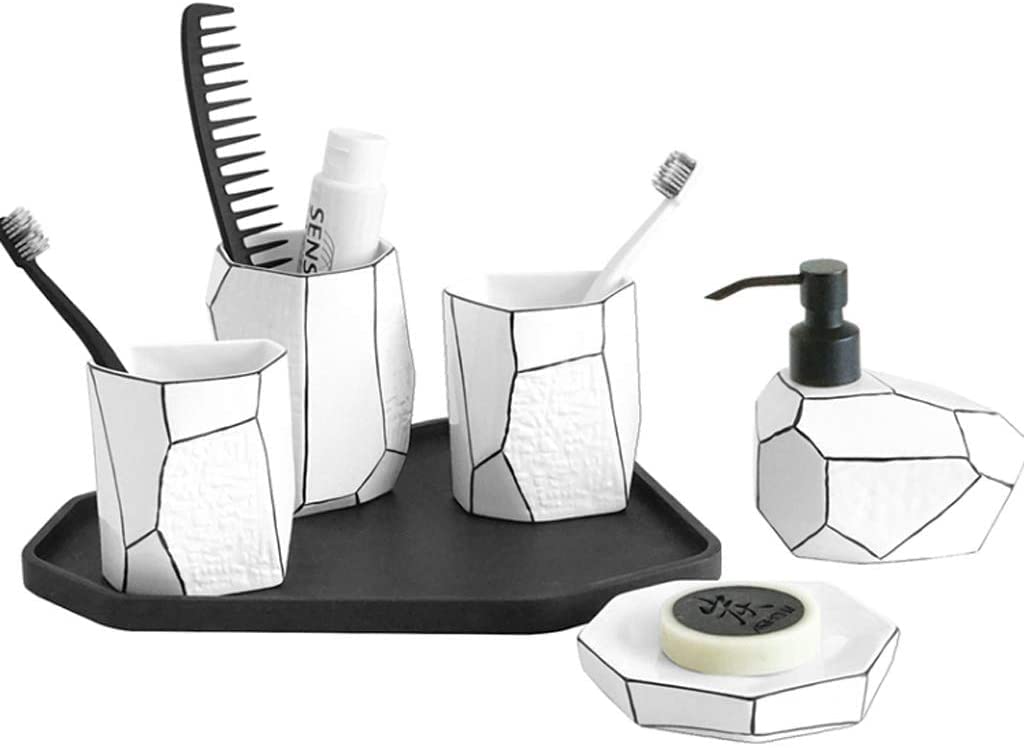 Badzubehör Set Badezimmer Set Bad-Accessoires-Set Badezimmer-Accessoires-Set Aus Keramik, Seifenspender/Zahnbürstenhalter/Becher/Seifenschale, Kreatives Geschenk Für Zuhause Badezimmer Zubehör Set Bad