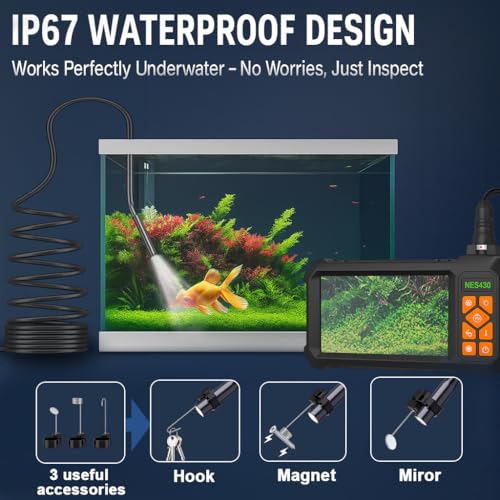 Image of 49.2 Feet Inspection Endoscope Camera with Light, 1080P HD Borescope Camera with Light, 4.3 inch IPS Screen, IP67 Waterproof Sewer Borescope, 49.2Ft Semi-Rigid Cord Drain Pipe Endoscope Cool Gadgets Tool