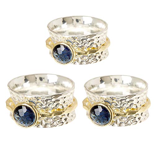 Gemaholique Wholesale 3 Pc. Pack - London Blue Quartz Two-Tone Wholesale Spinner Ring (7)