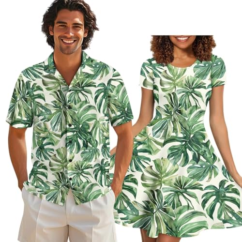 Image of AFPANQZ Couple Matching Outfit Casual Men's Button Down Shirt or Short Sleeve Summer Sundresses Dresses for Women 2026