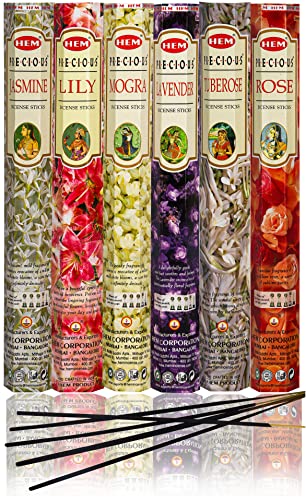 Hem Handcrafted Incense Sticks Gift Set - Rose, Jasmine, Mogra, Tuberose, Lily And Lavender Variety Insence Stick- Set Of 6 Insenses (120 Sticks) (Hem Hexa Lily Floral 1) #TOP1