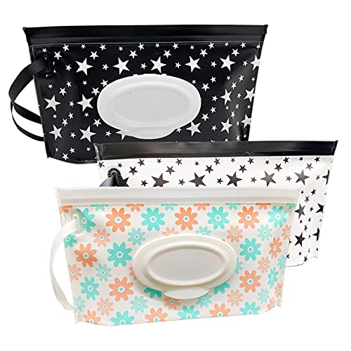 3-pack baby våttorka påse behållare, återanvändbar och påfyllningsbar bärbar våtservettdispenser, miljövänlig och lätt baby resa våt torkhållare, håller våtservetter fuktiga
