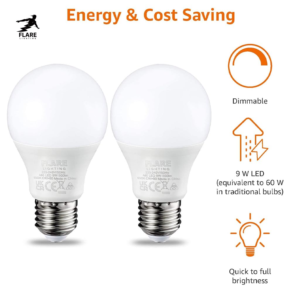 FLARE LIGHTING E27 Screw Bulb 60W Equivalent (3 Pack), LED Light Bulb Cool White 6500k, 9W Energy Saving and Super Bright - Image 3