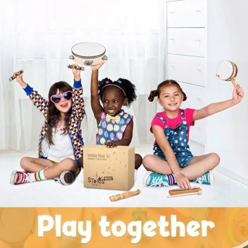Stoie’s International Wooden Music Set, Percussion Kids Musical Instruments, Montessori Unique Play Toddler Musical Instruments for Kids Ages 3, 5, 9, 12- Baby Musical Toys, Baby Musical Instruments 4