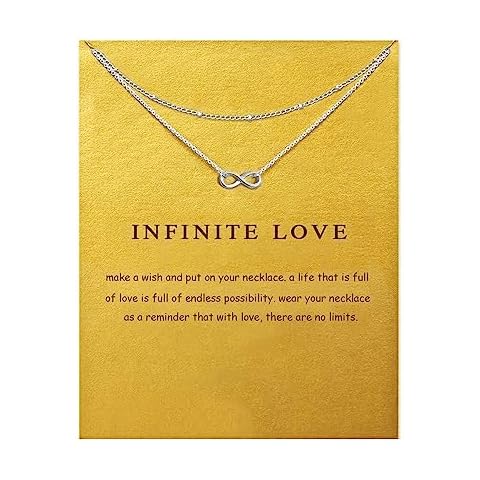 LANG XUAN Friendship Dainty Bead Layered Infinite Necklace Good Luck Butterfly Pendant Chain Necklace with Message Card Best Gift Card (Silver Infinite 8) Cover