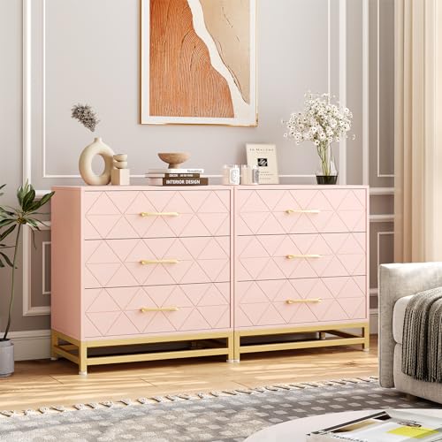 GarveeHome Wooden Dresser for Bedroom, Dressers & Chest of Drawers with 3 Drawer, Wood nightstand for Storage and Organization (Pink)
