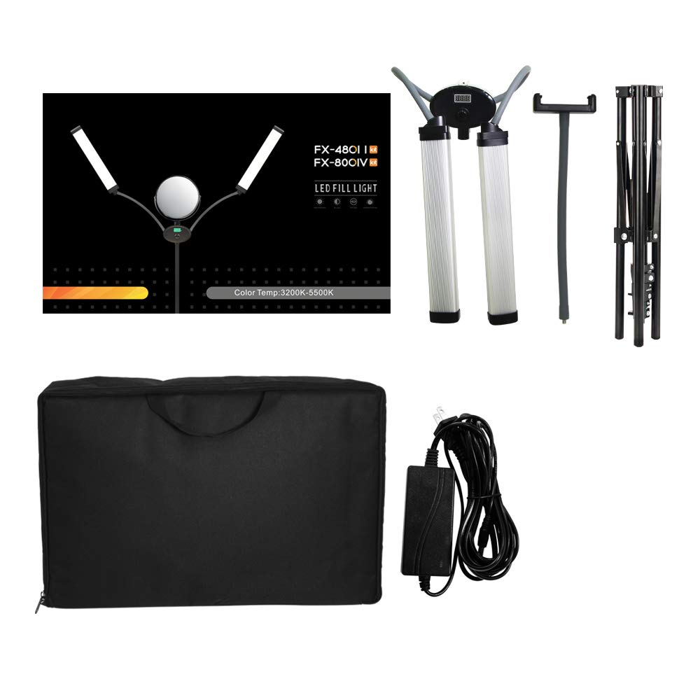 FX-480ii Pieghevole 50W 3200K-5500K LED Video Studio Dual Arms Fill Ring Light con Porta di Ricarica USB, 200cm Treppiedi lunghi per telefono fotocamera Youtube Trucco