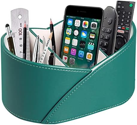 BLIENCE PU Leather TV Remote Holder,Ingot Shape Remote Control Holder with 3 Compartments,Desk Remote Caddy Storage Organizer for Controller, Media Player,Mobile Phone Office Stationery Storage