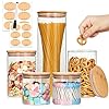 AuroTrends Glass Jars with Bamboo Lids 5Pack, Glass Food Storage Containers with Lids for Kitchen Storage- Flour and Sugar Containers, Stackable Kitchen Canisters with Stickers and Marker (Set of 5)