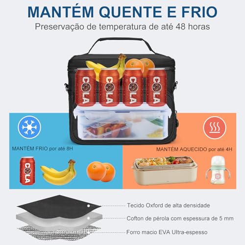 Bolsa Lancheira Térmica Adulto para Marmita - Ideal para Trabalho, Passeios e Academia (DR-PRETO)