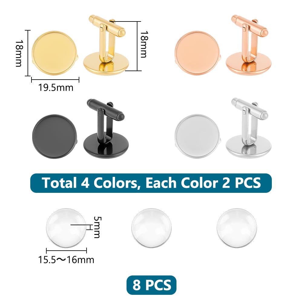UNICRAFTALE About 8 Sets 4 Colors Stainless Steel Blank Cuffinks Flat Round Cufflink Cabochon Settings 18mm Cuffinks Cabochons Tray Bezel for Apparel Accessories Clothes Buttons Making - Image 3