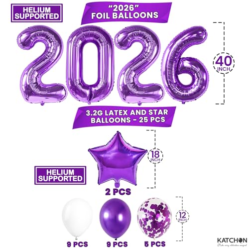 Image of KatchOn, Purple Graduation Decorations 2026 - Pack of 31 | 40 Inch, Purple 2026 Balloons, Congrats Grad Banner for Graduation Decorations Class of 2026 | Grad Decoration