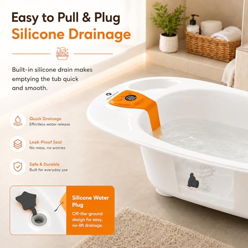 Image of StarAndDaisy Baby Bath Tub for 0 to 5 Years with Temperature Sensing Meter & Anti-Skid Legs /Baby Bathing Tub for Newborn & Toddlers /Kids Bath Tub (SBT-White Orange)