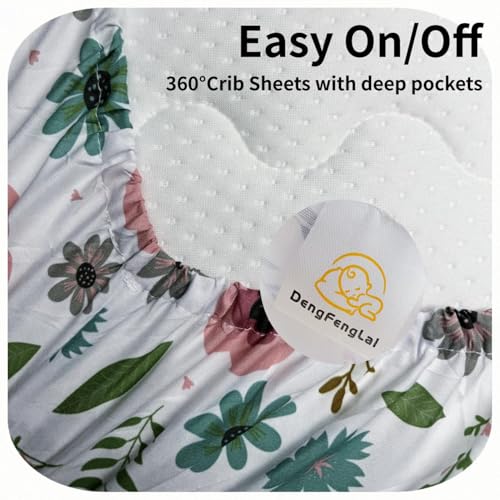 Image of 4 Pack Small Floral Pattern Baby Crib Sheets for Boys and Girls, Soft Breathable Microfiber Crib Sheet, 28 X 52 in Fitted Crib Sheets for Toddler Bed Mattress & Standard Baby Crib