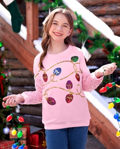 Image of BesserBay Girls Christmas Sequin Shirt Patchwork Long Sleeve Crop Tops 6-14 Years