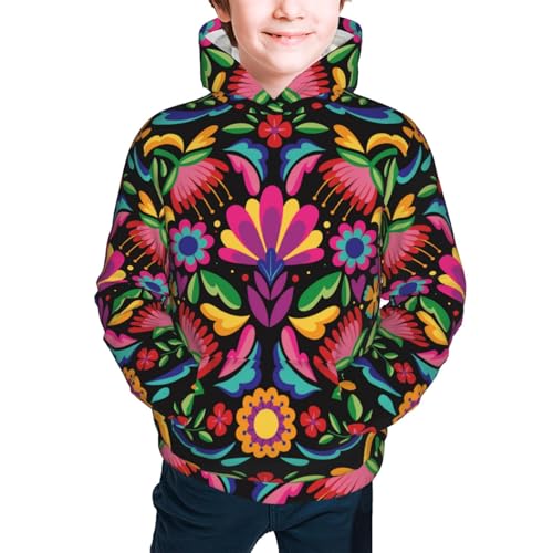 Colorful Floral Embroidery Mexican Kid Hoodies Boys Sweatshirts Girls Pullover with Pocket3