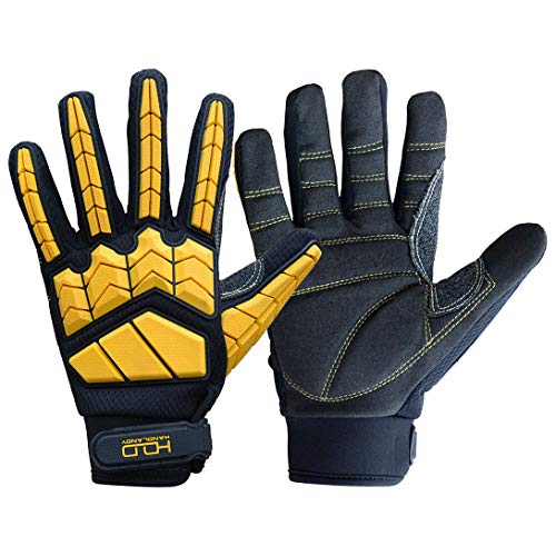 Heavy Duty Mechanic Glove,Premium Padded Rigger Glove(Anti-vibration,Anti-abrasion,Impact Gloves) (Large, Black and Yellow)