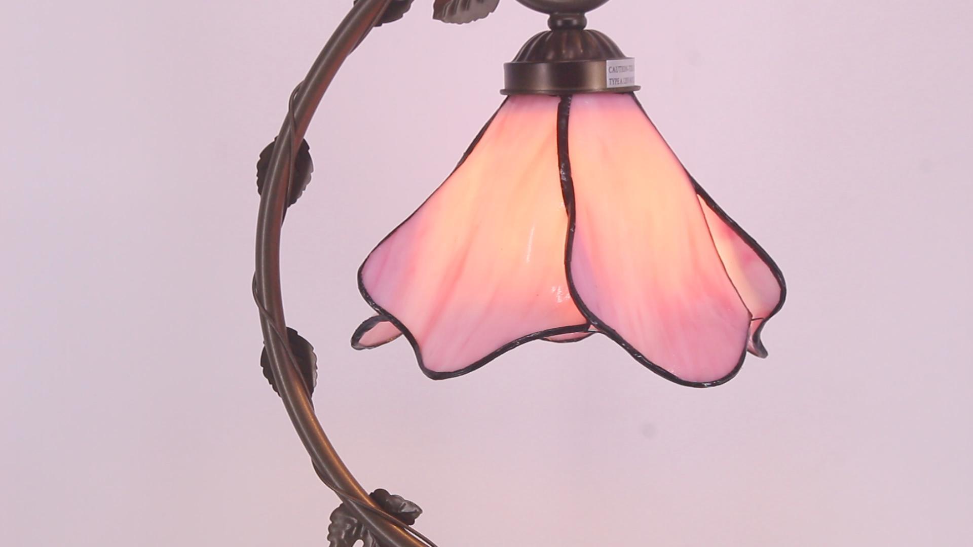 Image of WERFACTORY Tiffany Lamp Pink Stained Glass Table Desk Reading Light 21 Inch