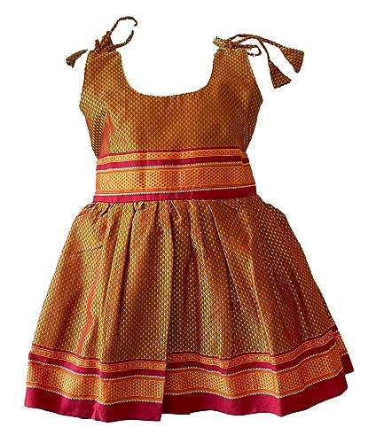 Image of Girl's Indian Traditional Ethnic Wear Reshim Cotton Khan Knot Frock