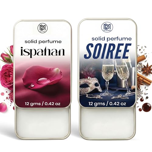 Image of Dr.Mashur Solid Perfume |Soiree&Ispahan Alcohol Free Wax Perfume Balm, Long Lasting | Pocket Tin 12g, Pack Of 2| Non Greasy Smooth Glide, Travel Friendly Men And Women