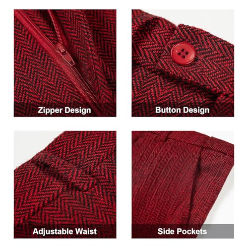 Image of Retro 3 Piece Suit Tweed Herringbone Men's Suits Slim Fit Jacket Vest Pant | Tweed Wool Blend Retro 3 Piece Suit Herringbone Men's Suits Vintage Wedding Groom Tux Set Dress Prom Single Breasted Jacket