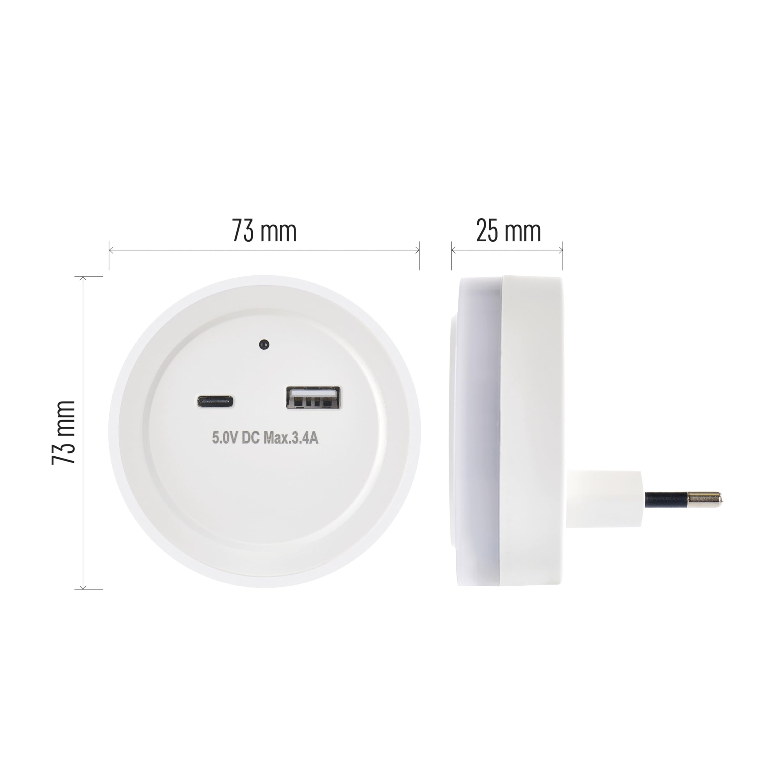 EMOS Lampka Nocna LED do Gniazdka Elektrycznego z Wyjściem USB-C i USB-A, 5,0 V/3,4 A - Przełącznik i Czujnik Zmierzchu - Światło Orientacyjne do Pokoju Dziecięcego, Schodów, Sypialni, Kuchni