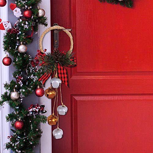 3 Pcs Christmas Pine Berry Pinecones Jingle Bell And Buffalo Check Bow Door Hanger Wall Hanger Ornaments For Christmas Holiday Rustic Vintage Farmhouse Wreath Door Winter Wedding Charm Decoration #TOP2