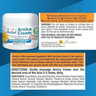 Kids Relief Arnica Cream, Natural, Soothing, Non Greasy, Hypo-Allergenic and Unscented Cream for Children's Sensitive Skin, 4 oz (Pack of 1)