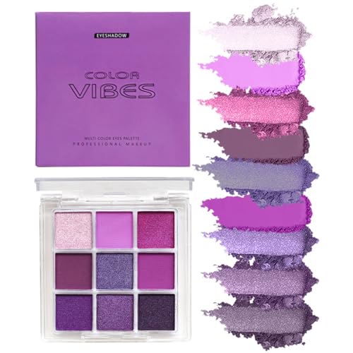 Matte Pearlescent Purple Eyeshadow Palette 9 Eyeshadow Shades, Shimmering Pale Purple Makeup Set, Waterproof, Long Lasting Intense Colour, Mixable Pressed Pigment Eyeshadows, Gift for Girls, Women - Image 4