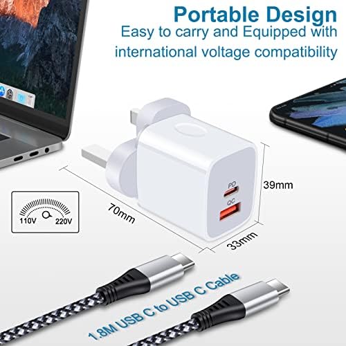 Galaxy A13/A12/A23/A52s/A32/A33/A22 USB C Charger Plug,20W Dual Ports PD & QC 3.0 Mains Wall Charger Plug,Type C Plug Fast Charging Power Adapter with USB C Cable for Samsung Galaxy A13,iPhone