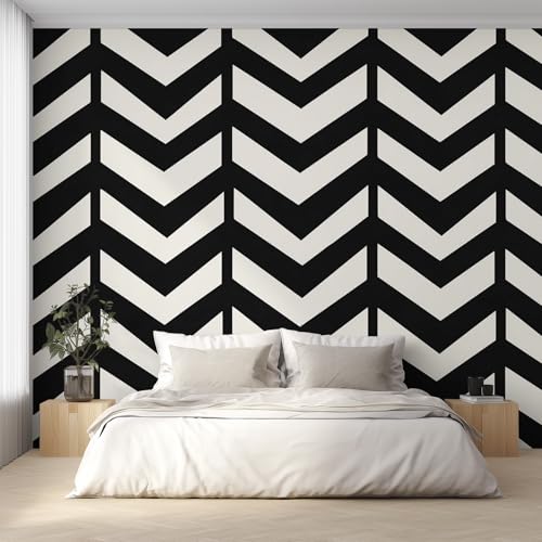 Fresque murale intissé géométrique noir blanc L366 x H254 cm - 2