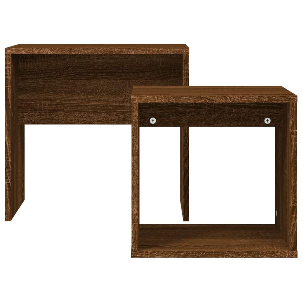 Mesas Bajas nido 2 piezas roble marrón madera de ingeniería mesa auxiliar para sala de estar, dormitorio, casa, mesa auxiliar