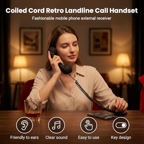 Image of ZORBES Retro Mobile Phone Handset for Type-C Smartphones, Plug and Play Wired Telephone Receiver Coiled Cord Retro Landline Call Handset with Volume Control, Hands-Free Vintage Phone Accessory