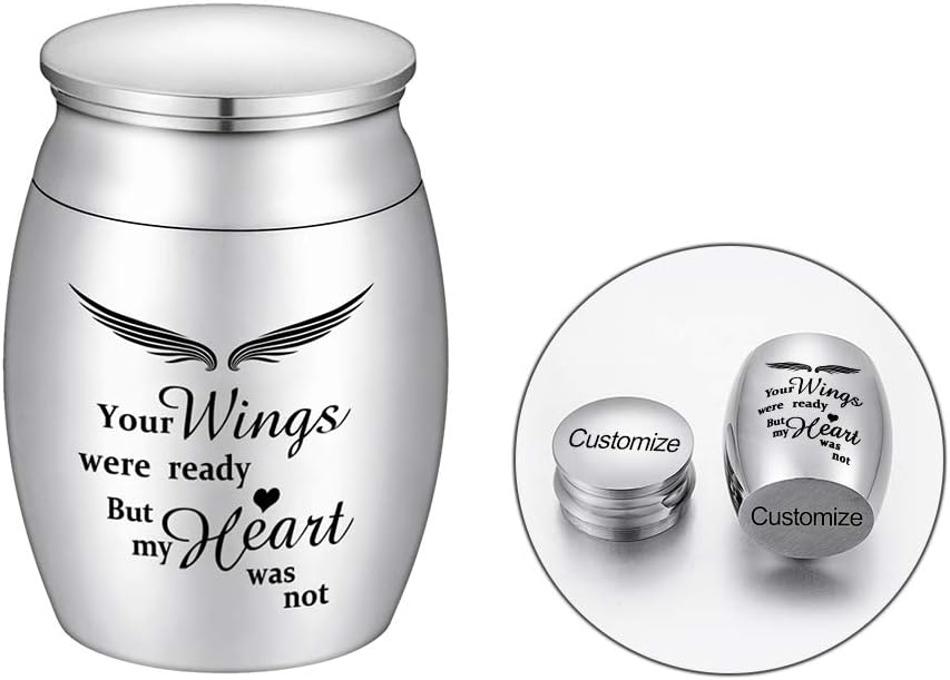 Customized Small Cremation Urn for Ashes Keepsake Miniature Burial Funeral Urns for Sharing Ashes Mini Urn for Ashes-Your Wings were Ready, But My Heart was Not