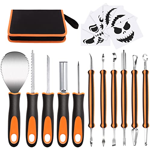 Halloween Pumpkin Carving Tools Kit, 11 Pieces Professional Heavy Duty Stainless Steel Carving Set,...