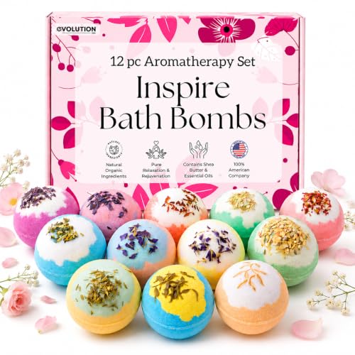 EvolutionUSA 12 Inspire Bath Bombs for Women & Girls – Flower Topped Bath Bombs Girls, Fun...