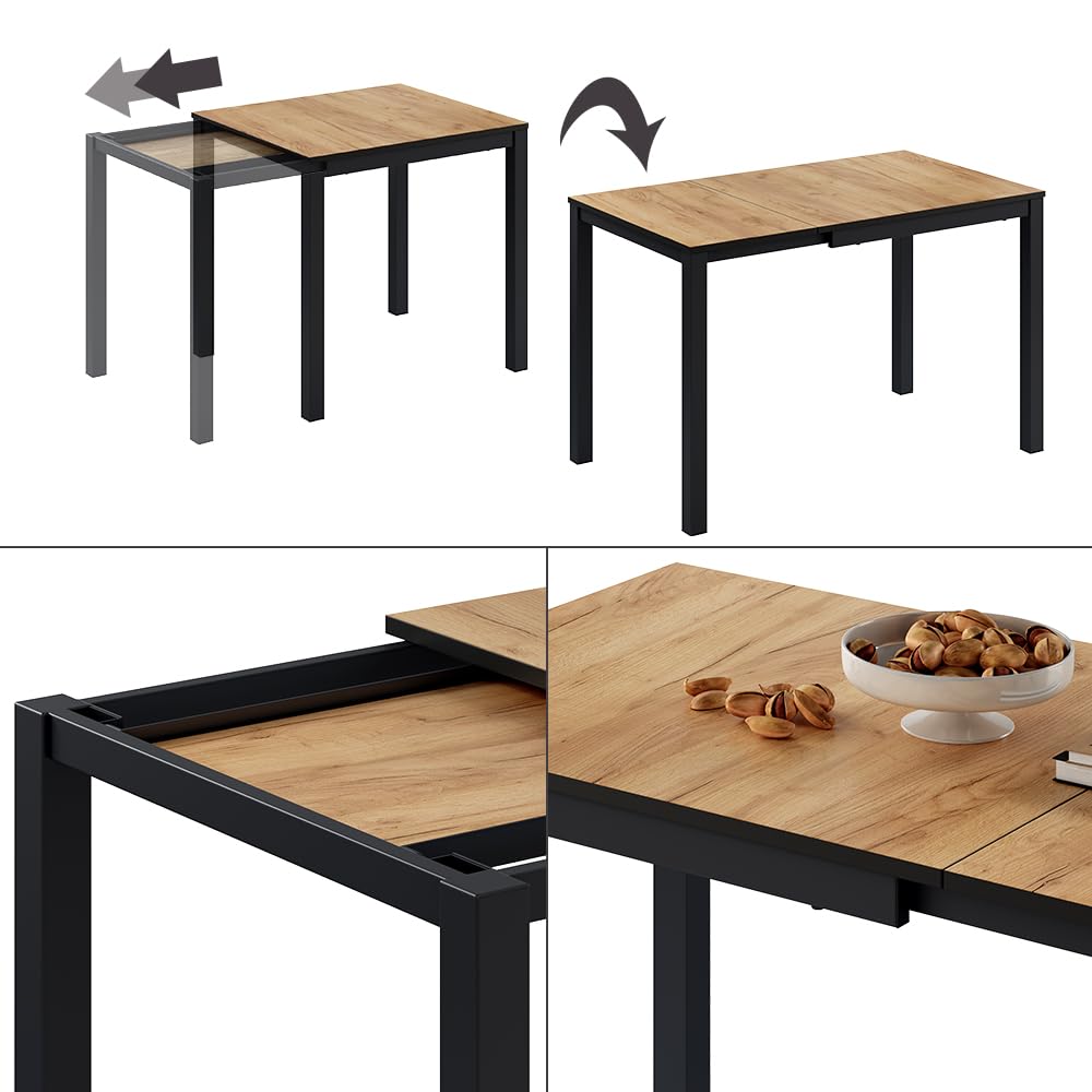 Vicco Esstisch Granny, Eiche/Anthrazit, 80-120 x 70 cm ausziehbar, mit Ausziehfunktion für Variable Tischlängen