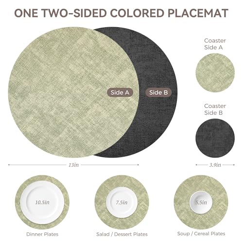 Image of 13 inch Round Placemats Set of 4, NCUE Dual-Sided Faux Leather Heat Resistant Table Mats, Waterproof Oilproof Washable Protective Table Placemats with Coaster, Wipeable Vinyl for Indoor & Outdoor Use