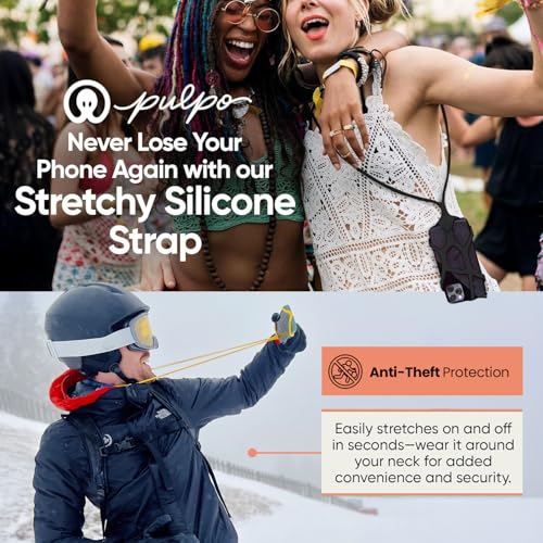 Image of Pulpo Safety Cell Phone Lanyard Yellow Fits Smartphones 6.1 inch to 6.8 inch - Anti Theft Phone Strap for Men & Women, Lanyards for Phones, Hiking Phone Holder & Cellphone Lanyard,Silicone Crossbody Straps