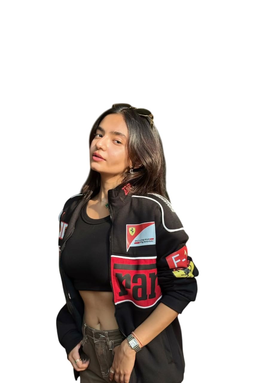 Racing Icon Black F1 Vintage Printed Jacket – Premium Streetwear & Motorsport Fashion women