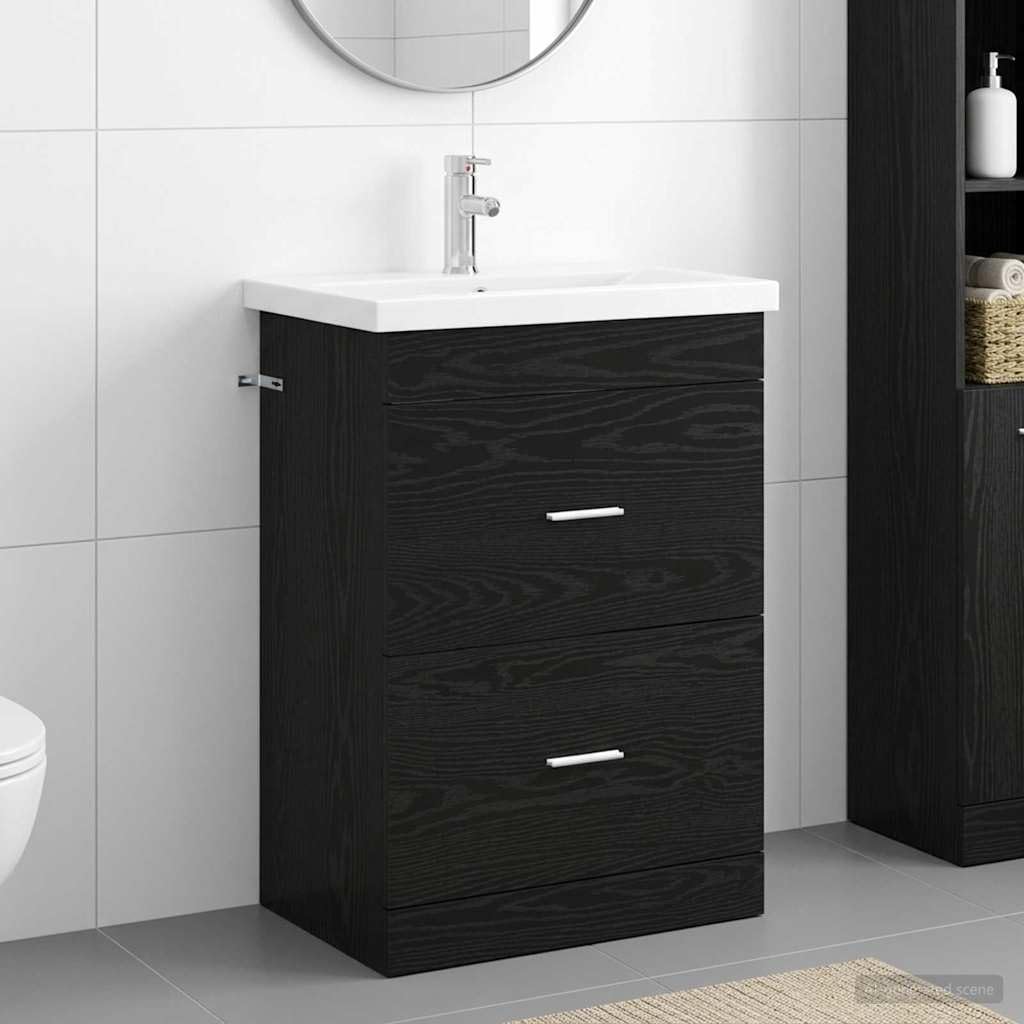 Mueble de baño de roble negro de alta calidad de 61 cm con lavabo integrado