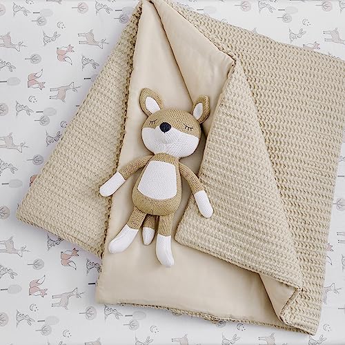 Image of Levtex Baby - Mills Waffle Crib Bed Set - Baby Nursery Set - Taupe - Taupe Textured Waffle - 4 Piece Set Includes Quilt, Fitted Sheet, Dust Ruffle and Rope Basket