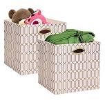 Posprica Storage Boxes, Foldable Fabric Storage Cubes Baskets, 33×33×33cm, Set of 2,Cream