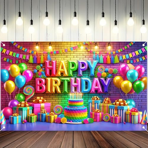 Image of BlissYard Rainbow Birthday Decorations 71x43 Inch Decoration | Birthday Party Backdrop with Colorful Balloons for Surprise Parties, Events and Wall Decor