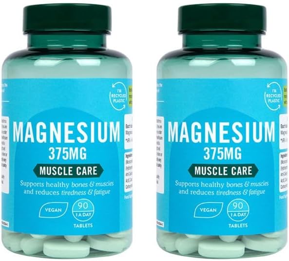 H and B, tabletas de magnesio 375 mg para el cuidado muscular, 90 tabletas, veganas (paquete de 2, total de 180 tabletas)