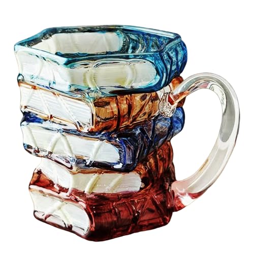 Painted Book Coffee Mug 315ml Novelty Glass Mug for Teacher Book Lovers