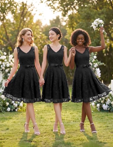 Image of Dressystar Women's Floral Lace V Neck Short Bridesmaid Cocktail Party Dress