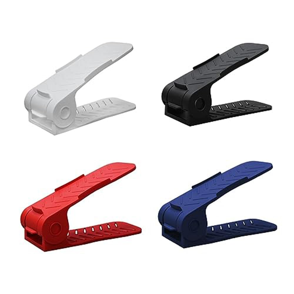 Plastic Pack Of 12 Pcs. - Adjustable Shoe Organizers/Organiser/Shoe Shelf/Rack/Slots/Holders/Space Saver/Double Deck/Layer/Storage Cum Organizer - Multicoloured, 27 X 10.5 X7.5 cm